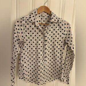 J. Crew Women’s XS Cream black polka dot button down shirt blouse 100% cotton